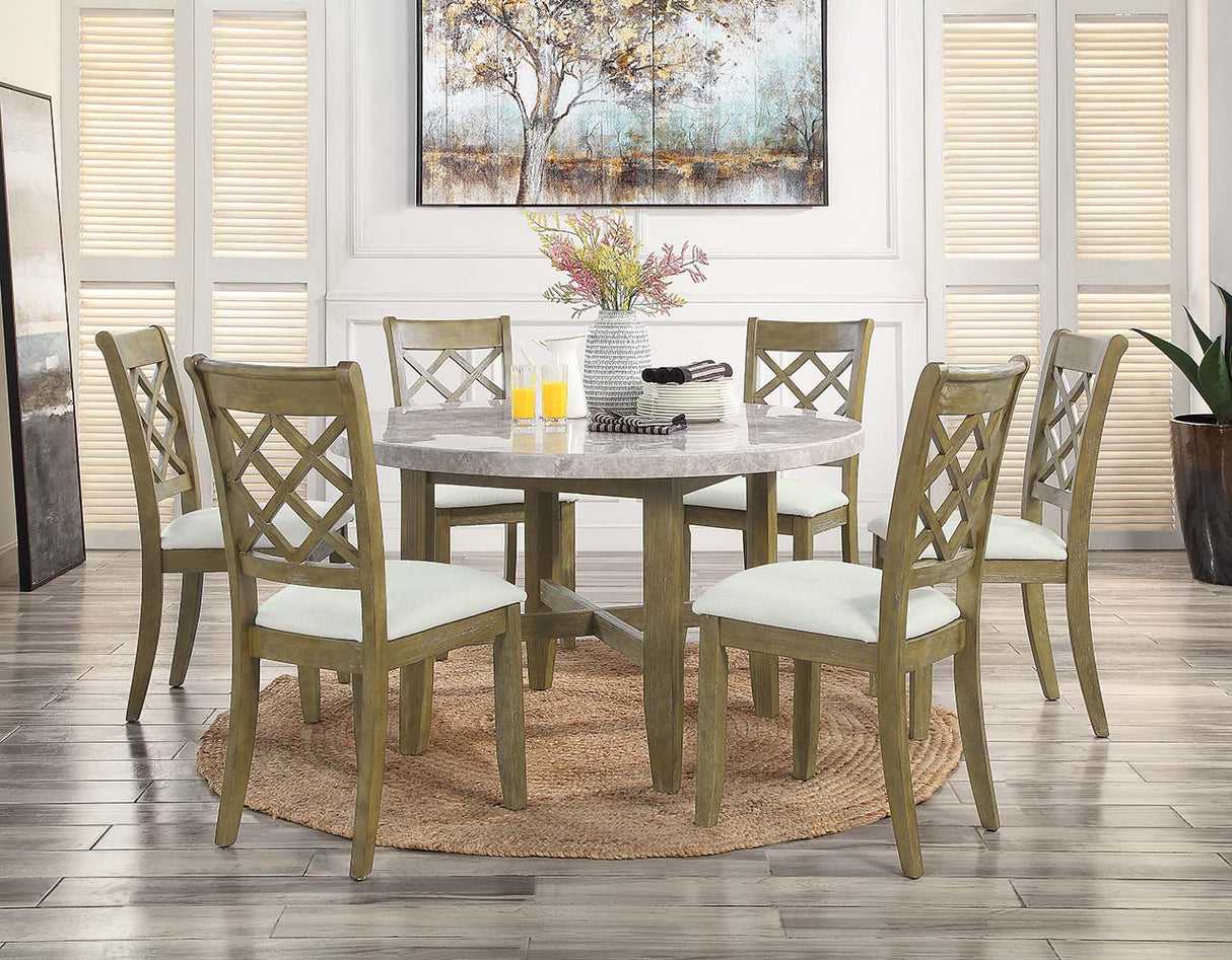 Acme - Karsen Dining Table W/Marble Top DN01449 Natural Marble Top & Rustic Oak Finish