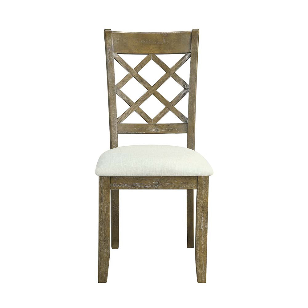 Acme - Karsen Side Chair (Set-2) DN01450 Beige Linen & Rustic Oak Finish