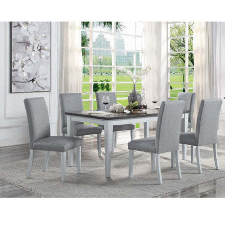 Acme - Lanton Dining Table DN01451 Natural Marble & Antique White Finish