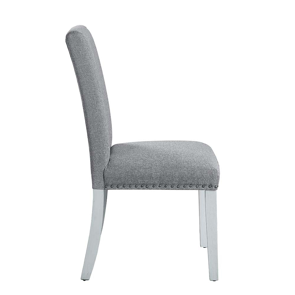 Acme - Lanton Side Chair (Set-2) DN01452 Gray Linen & Antique White Finish