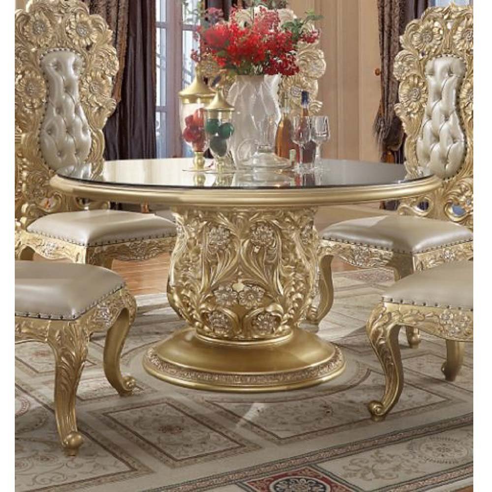 Cabriole Round Dining Table DN01481 Gold Finish | Acme - DN01481 - Home Elegance USA - 1