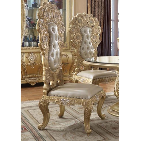 Acme - Cabriole Side Chair (Set-2) DN01483 Light Gold Synthetic Leather & Gold Finish