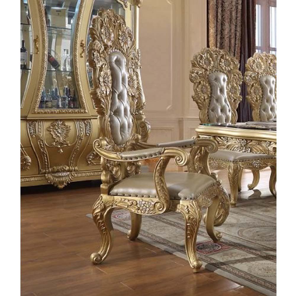 Cabriole Arm Chair (Set - 2) DN01484 Light Gold Synthetic Leather & Gold Finish | Acme | Home Elegance USA