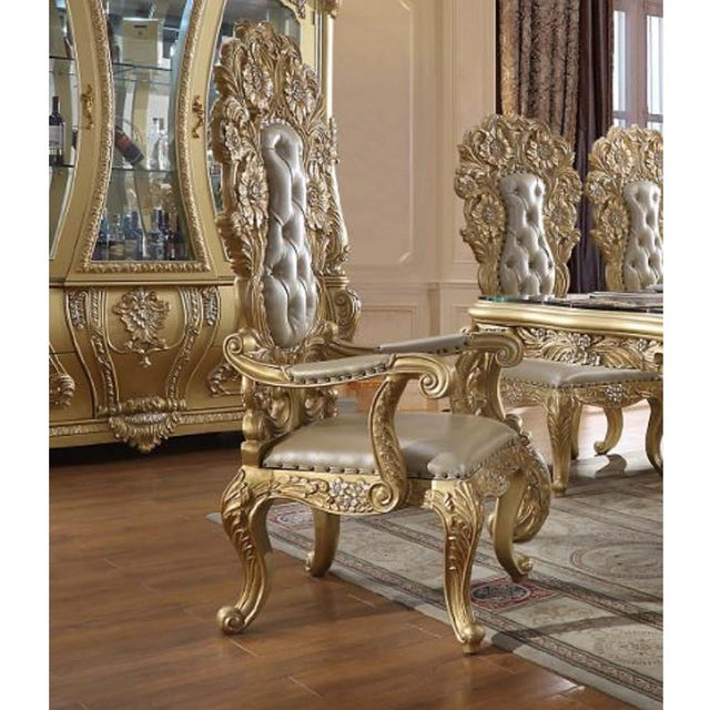 Acme - Cabriole Arm Chair (Set-2) DN01484 Light Gold Synthetic Leather & Gold Finish