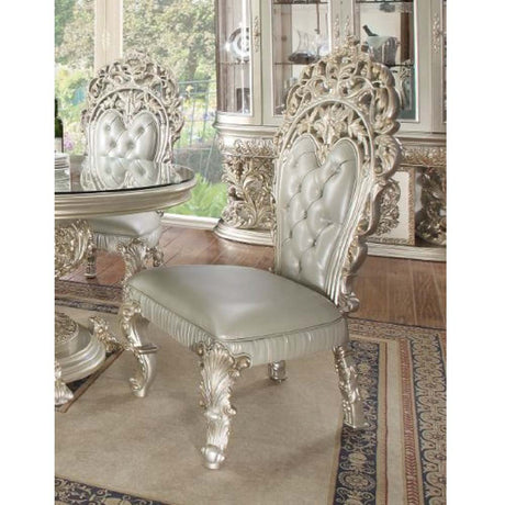 Acme - Sandoval Side Chair (Set-2) DN01495 Beige Synthetic Leather & Champagne Finish