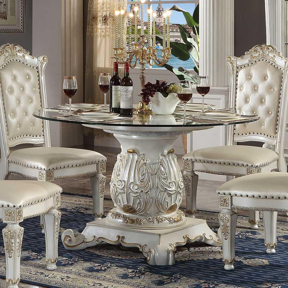 Acme - Vendome Round Dining Table W/Pedestal Base DN01524 Antique Pearl Finish