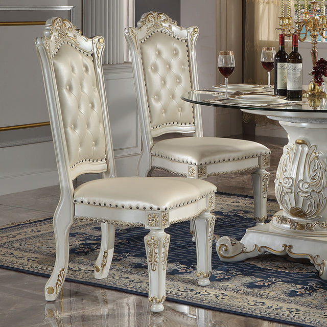 Acme - Vendome Side Chair (Set-2) DN01554 Synthetic Leather & Antique Pearl Finish