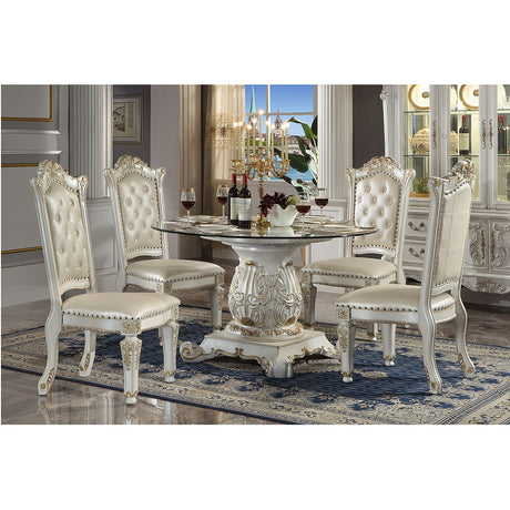 Acme - Vendome Side Chair (Set-2) DN01554 Synthetic Leather & Antique Pearl Finish