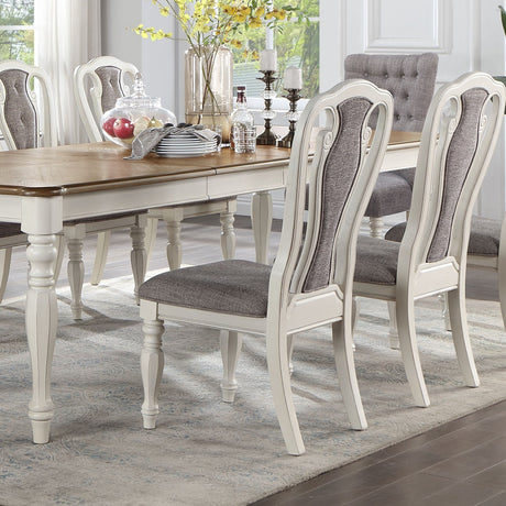 Acme - Florian Side Chair (Set-2) DN01654 Gray Fabric & Antique White Finish