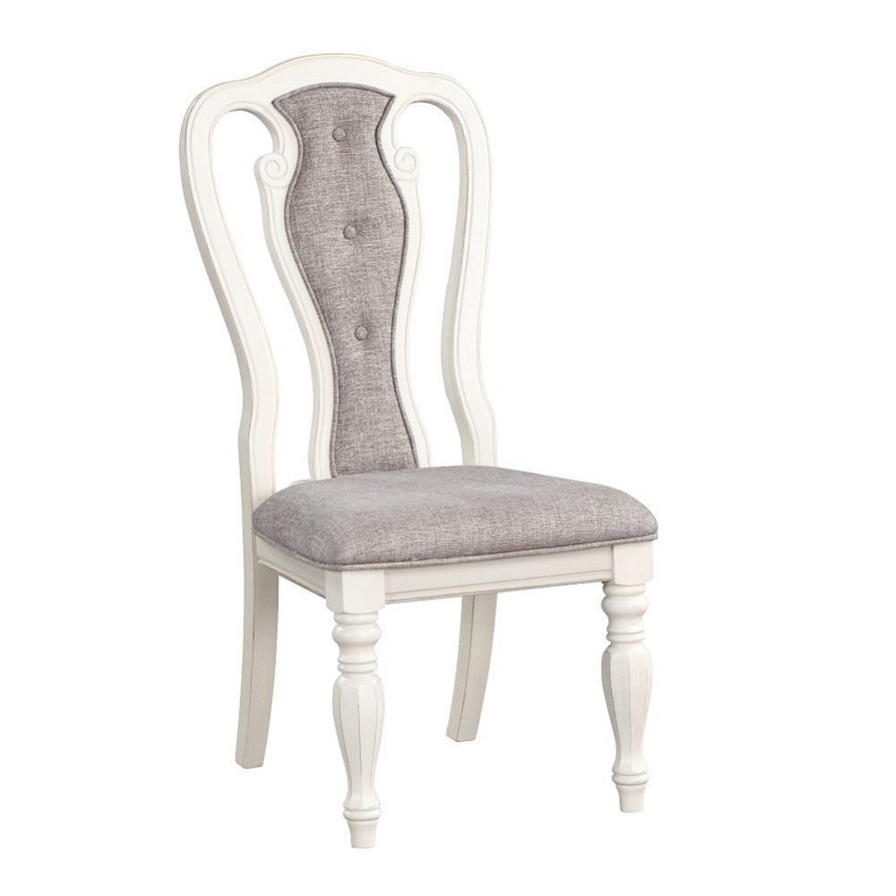 Acme - Florian Side Chair (Set-2) DN01654 Gray Fabric & Antique White Finish