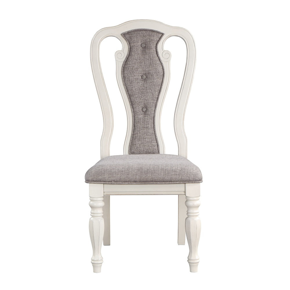 Acme - Florian Side Chair (Set-2) DN01654 Gray Fabric & Antique White Finish