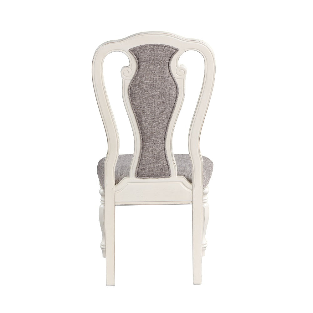 Acme - Florian Side Chair (Set-2) DN01654 Gray Fabric & Antique White Finish