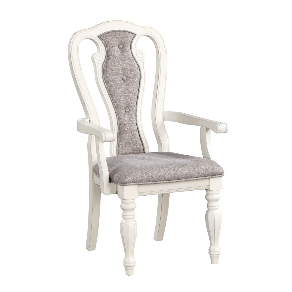 Acme - Florian Arm Chair (Set-2) DN01655 Gray Fabric & Antique White Finish