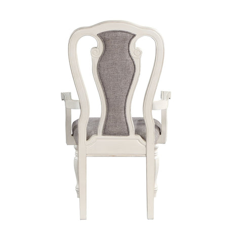 Acme - Florian Arm Chair (Set-2) DN01655 Gray Fabric & Antique White Finish