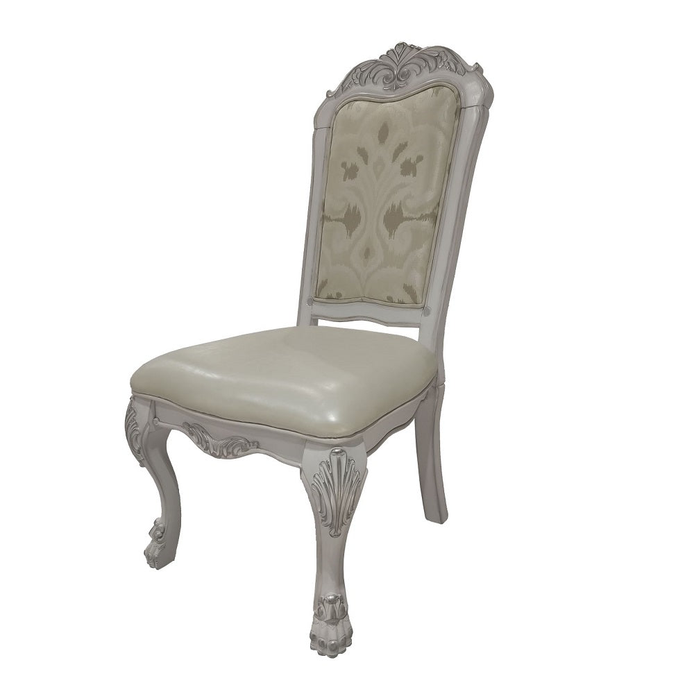 Acme - Dresden Side Chair (Set-2) DN01696 Synthetic Leather, Fabric & Bone White Finish