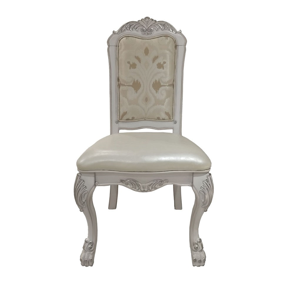 Acme - Dresden Side Chair (Set-2) DN01696 Synthetic Leather, Fabric & Bone White Finish