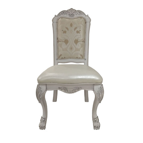 Acme - Dresden Side Chair (Set-2) DN01696 Synthetic Leather, Fabric & Bone White Finish