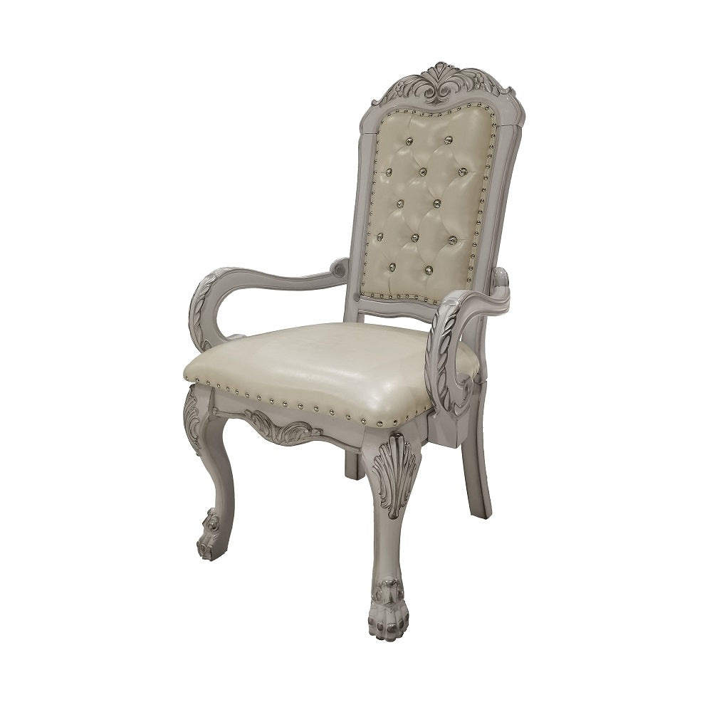 Acme - Dresden Arm Chair (Set-2) DN01697 Synthetic Leather & Bone White Finish