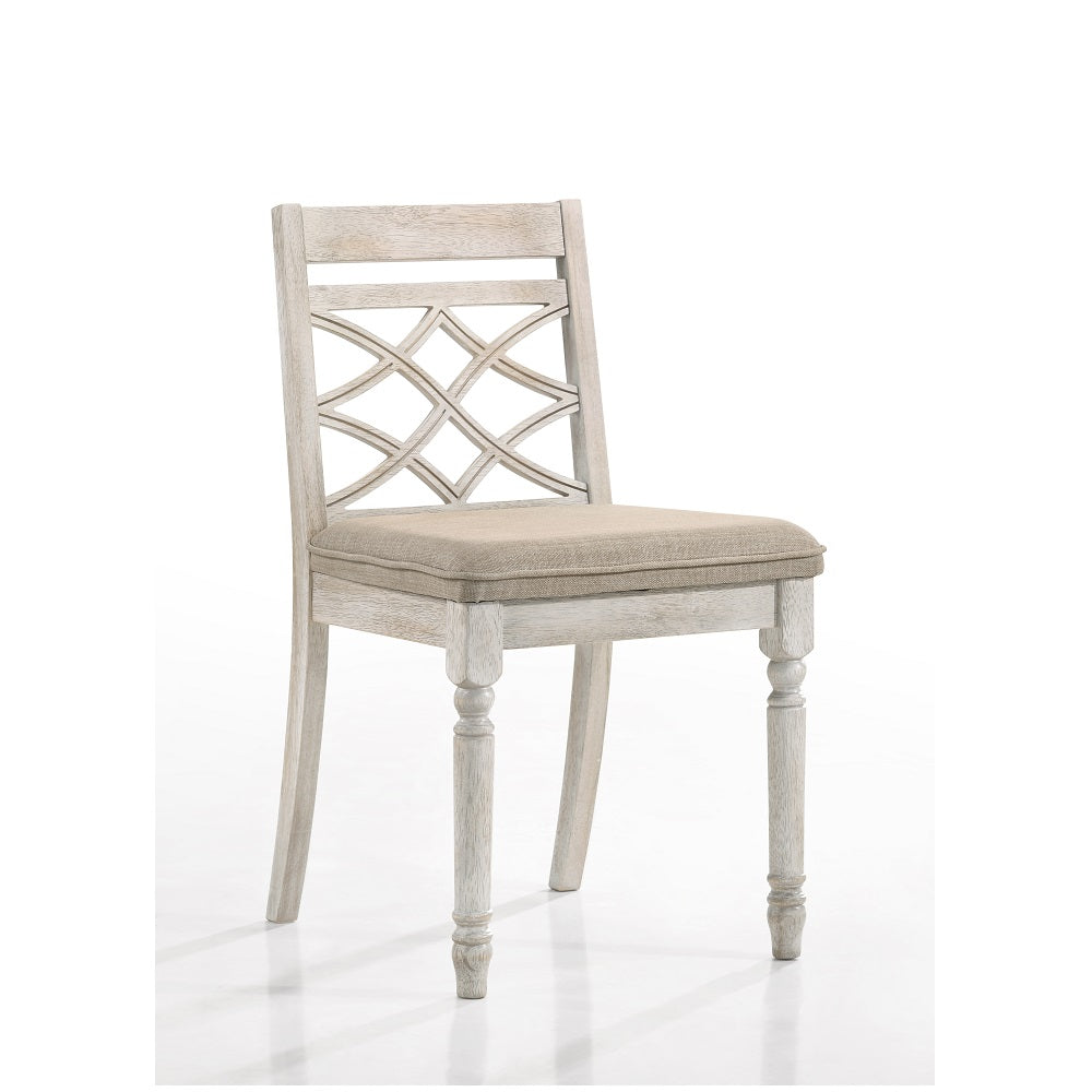 Acme - Cillin Side Chair (Set-2) DN01806 Fabric, Walnut & Antique White Finish