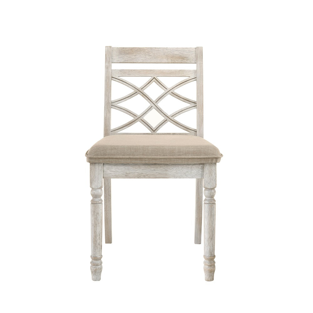 Acme - Cillin Side Chair (Set-2) DN01806 Fabric, Walnut & Antique White Finish