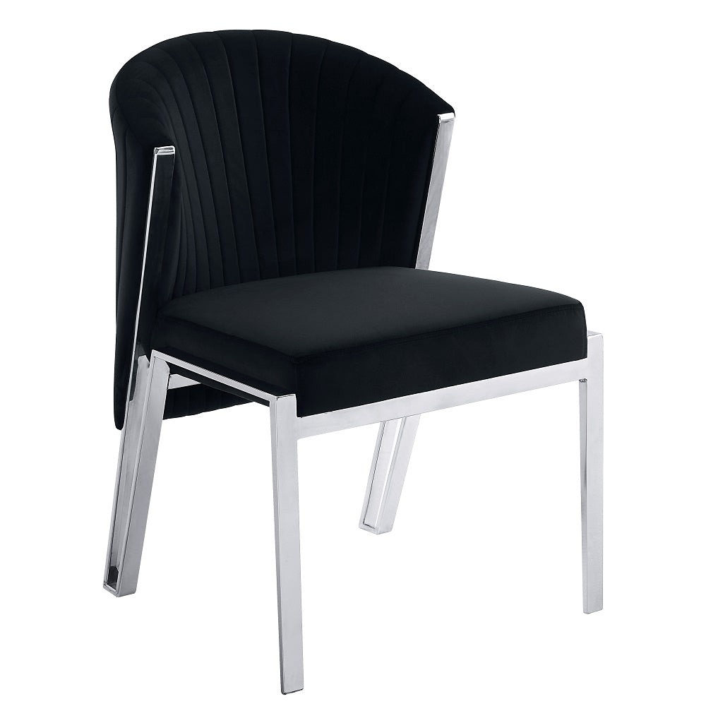 Acme - Fallon Side Chair (Set-2) DN01955 Black Velvet & Mirrored Silver Finish