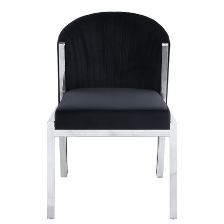 Acme - Fallon Side Chair (Set-2) DN01955 Black Velvet & Mirrored Silver Finish