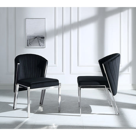 Acme - Fallon Side Chair (Set-2) DN01955 Black Velvet & Mirrored Silver Finish