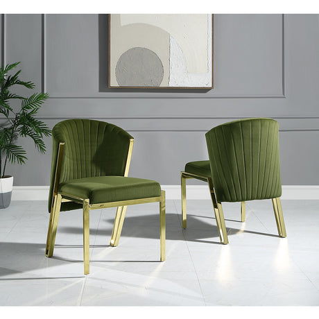 Acme - Fallon Side Chair (Set-2) DN01956 Green Velvet & Mirrored Gold Finish