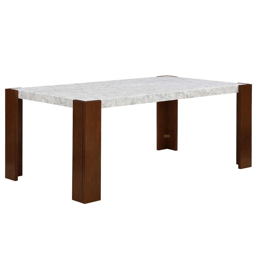 Acme - Hettie Dining Table W/Engineering Stone Top DN02157 Engineering Stone Top & Brown Finish