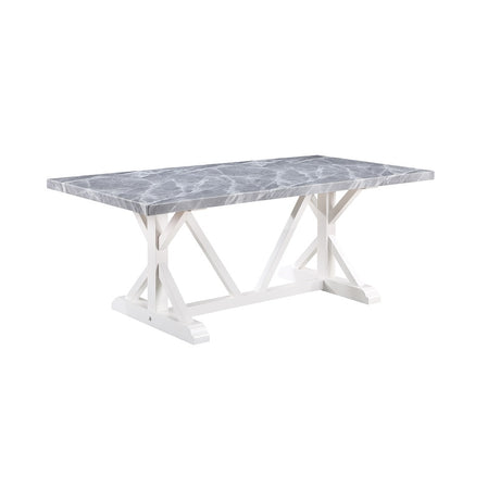 Acme - Hollyn Dining Table W/Engineering Stone Top DN02159 Engineering Stone & White Finish