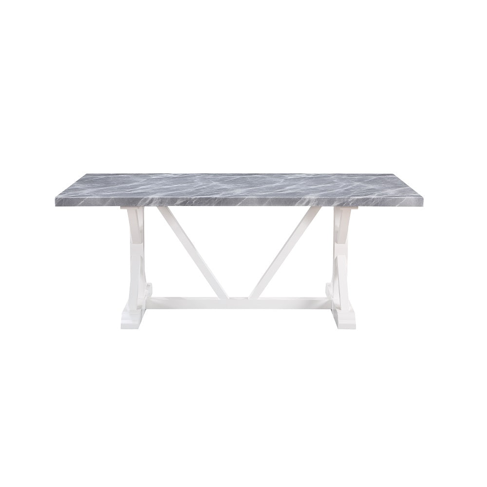 Acme - Hollyn Dining Table W/Engineering Stone Top DN02159 Engineering Stone & White Finish