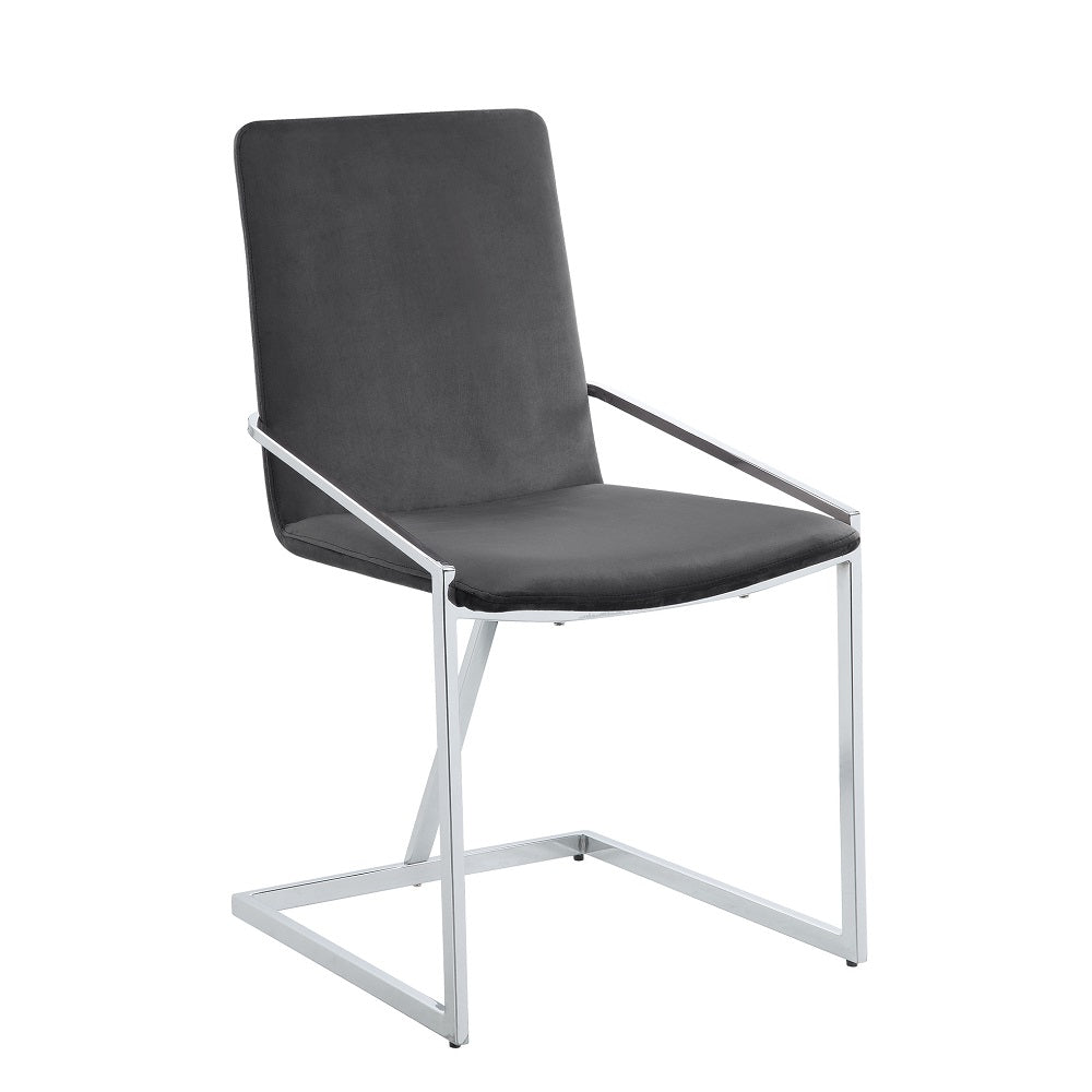 Acme - Zlatan Side Chair (Set-2) DN02235 Gray Velvet & Chrome Finish