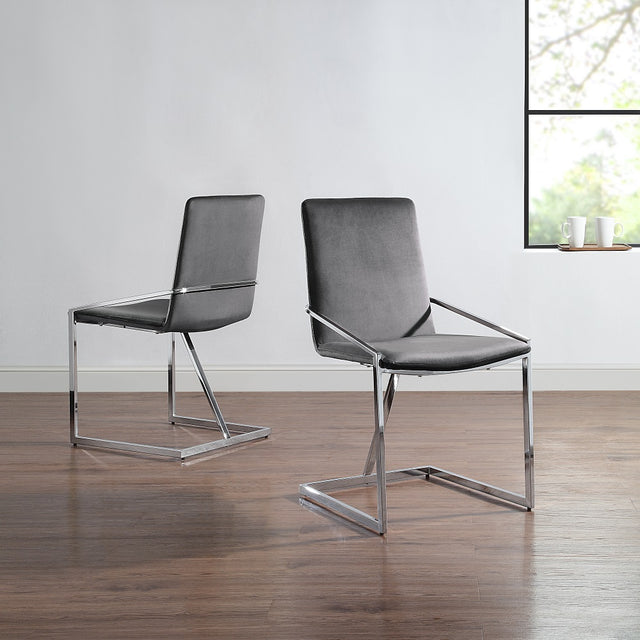 Acme - Zlatan Side Chair (Set-2) DN02235 Gray Velvet & Chrome Finish