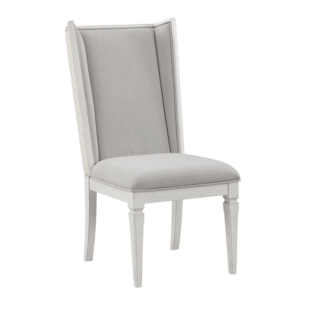 Acme - Katia Hostess Chair (Set-2) DN02275 Light Gray Linen & Weathered White Finish