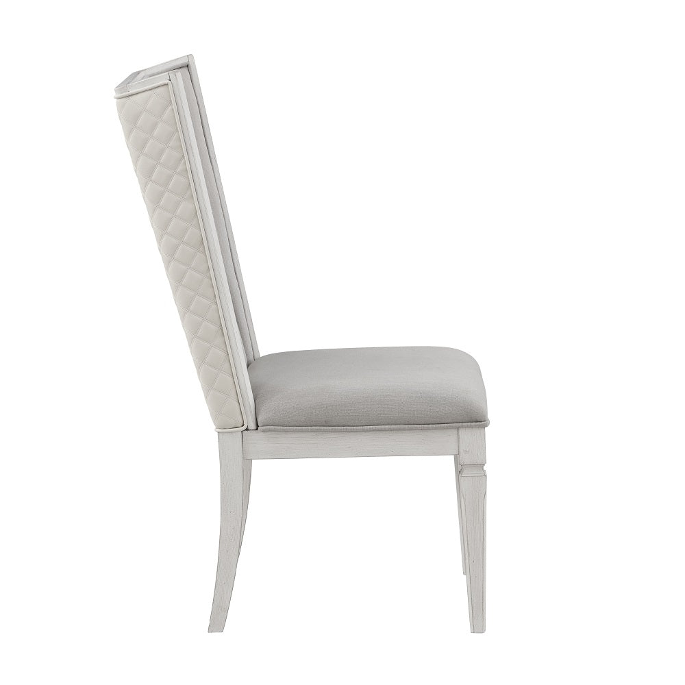 Acme - Katia Hostess Chair (Set-2) DN02275 Light Gray Linen & Weathered White Finish