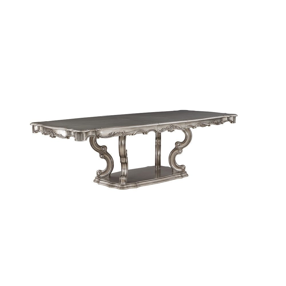 Ariadne Dining Table W/Pedestal DN02281 Antique Platinum Finish | Acme - DN02281 - Home Elegance USA - 2