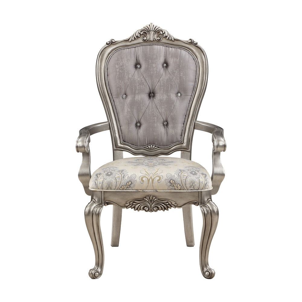 Acme - Ariadne Arm Chair (Set-2) DN02283 Velvet & Antique Platinum Finish