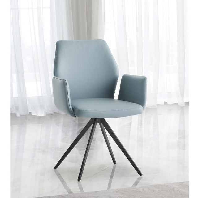 Acme - Segismunda Side Chair W/Swivel DN02403 Light Blue Leather & Black Finish