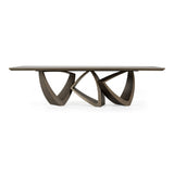 Dollemore - Modern Faux Travertine Ceramic + Antique Brass Dining Table - View Image 1