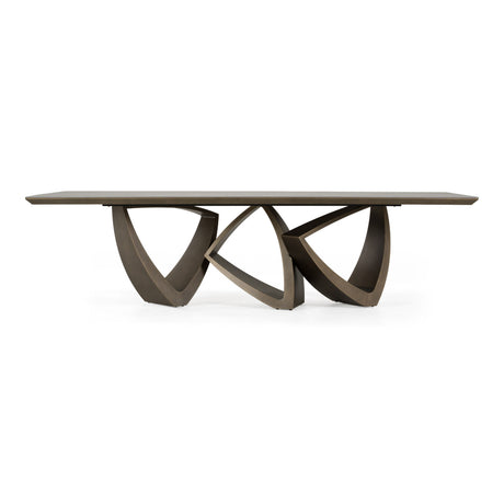 Dollemore - Modern Faux Travertine Ceramic + Antique Brass Dining Table - View Image 1