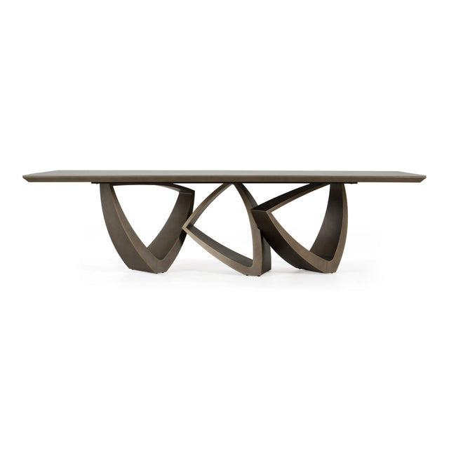 Dollemore - Modern Faux Travertine Ceramic + Antique Brass Dining Table - View Image 1