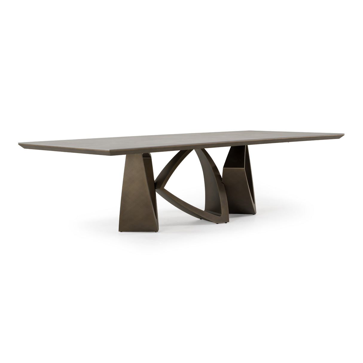 Dollemore - Modern Faux Travertine Ceramic + Antique Brass Dining Table - View Image 1