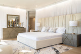 Nixa - Modern Beige Velvet + Brushed Bronze Bed-queen - View Image 1
