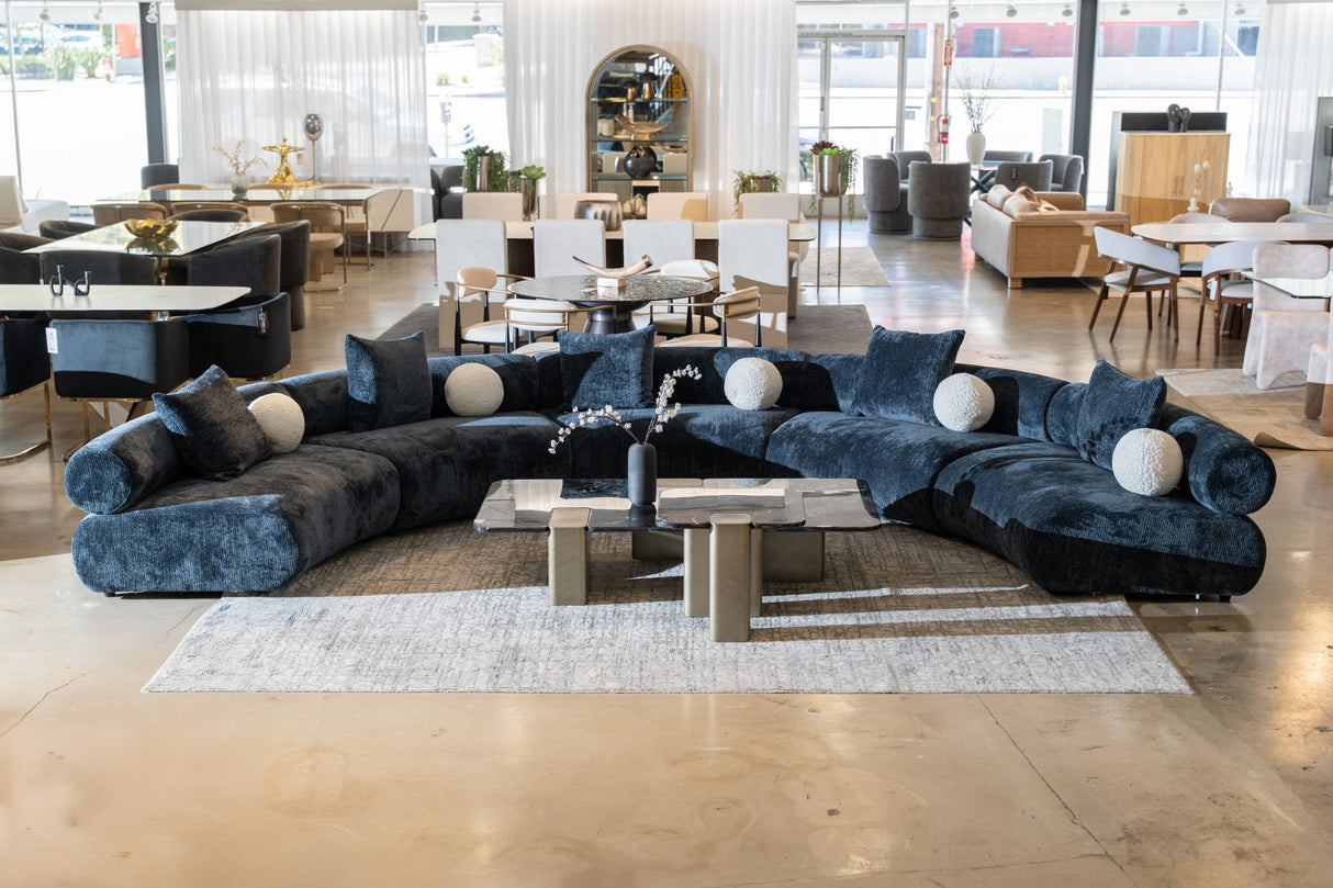Divani Casa Simpson - Contemporary Dark Grey Fabric Curved Modular Sectional Sofa with Throw Pillows - Home Elegance USA