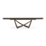 Dunster - Contemporary Beige Ceramic + Metallic Grey Extendable Dining Table - View Image 1