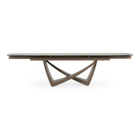 Dunster - Contemporary Beige Ceramic + Metallic Grey Extendable Dining Table - View Image 1