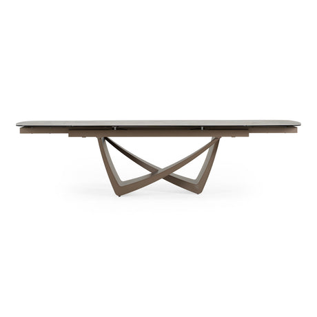 Dunster - Contemporary Beige Ceramic + Metallic Grey Extendable Dining Table - View Image 1