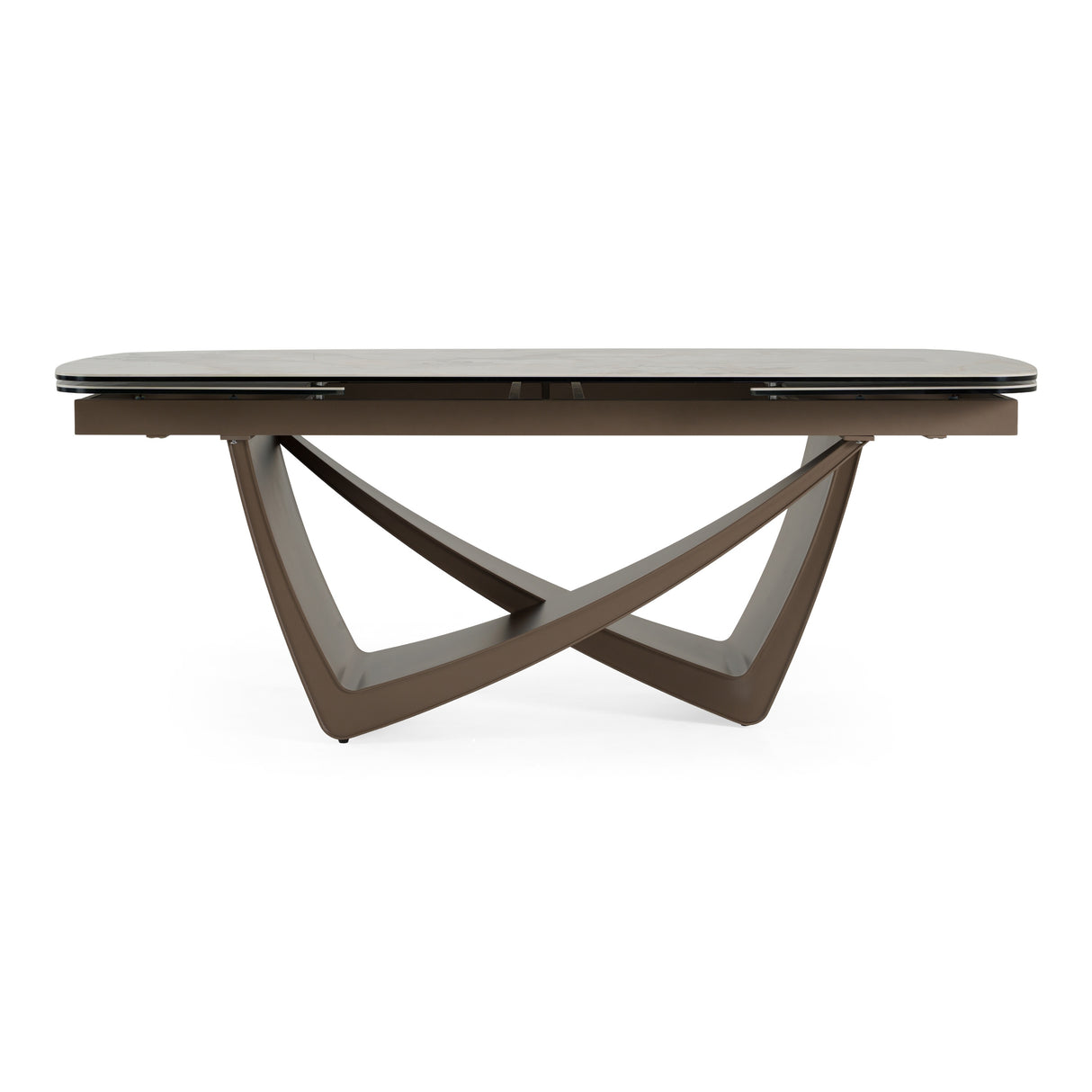 Dunster - Contemporary Beige Ceramic + Metallic Grey Extendable Dining Table - View Image 1