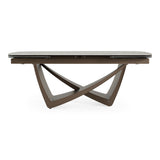 Dunster - Contemporary Beige Ceramic + Metallic Grey Extendable Dining Table - View Image 1