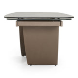 Dunster - Contemporary Beige Ceramic + Metallic Grey Extendable Dining Table - View Image 1